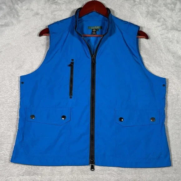 Lauren Ralph Lauren Vest Womens XL Blue Lightweight Utility Full Zip Pockets - Picture 1 of 8